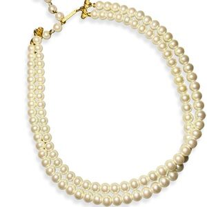 Traditional Classic Double Strand Lustrous Pearl Beaded Choker Necklace